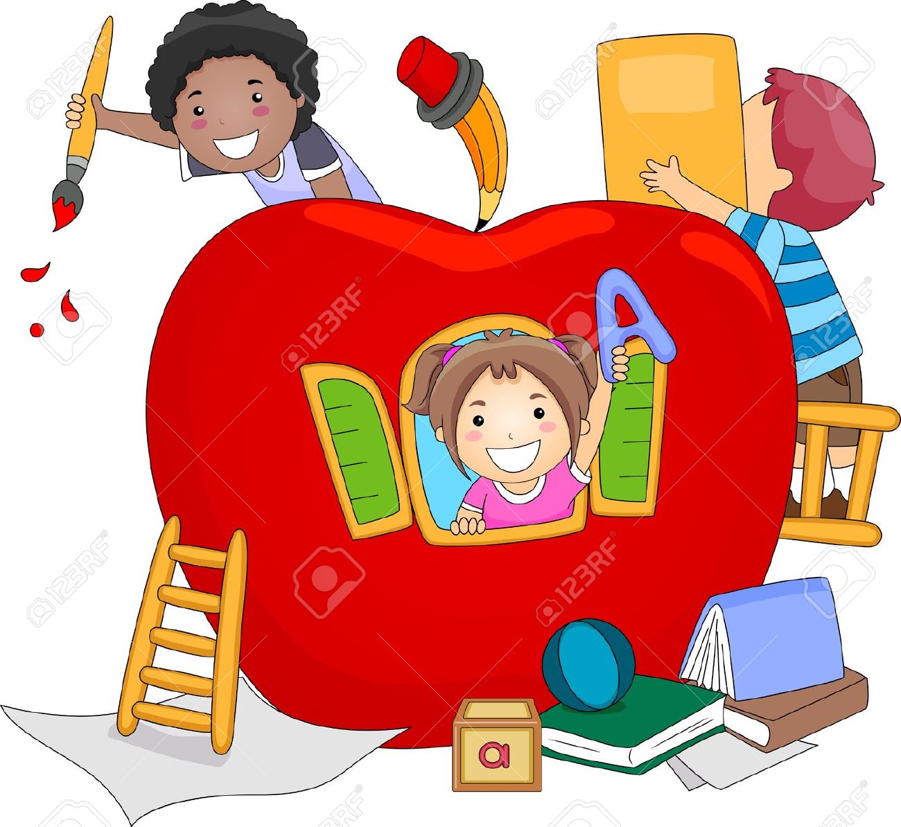 Illustration Of Kids Playing Inside A Giant Apple Stock Photo Illustration Of Kids Playing Inside A Giant Apple Stock Photo