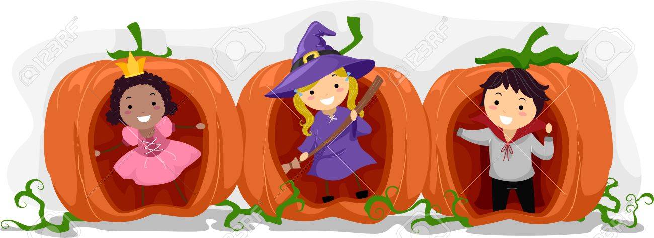 Illustration Of Kids Playing Inside Hollow Pumpkins Stock Photo Illustration Of Kids Playing Inside Hollow Pumpkins Stock Photo