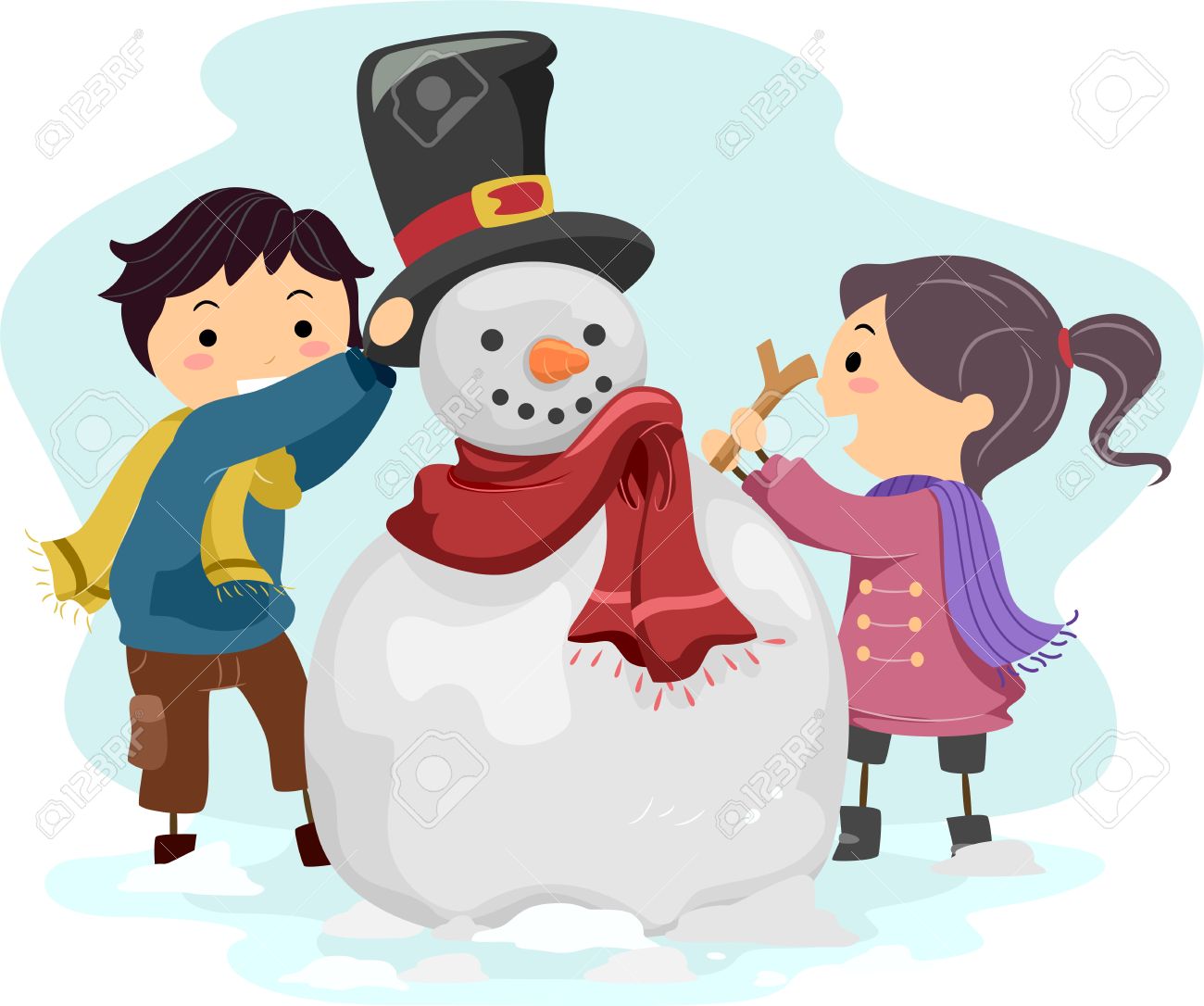 Ilustración De Niños Haciendo Un Muñeco De Nieve Fotos Retratos Imágenes Y Fotografía De Archivo Libres De Derecho Image 11467608