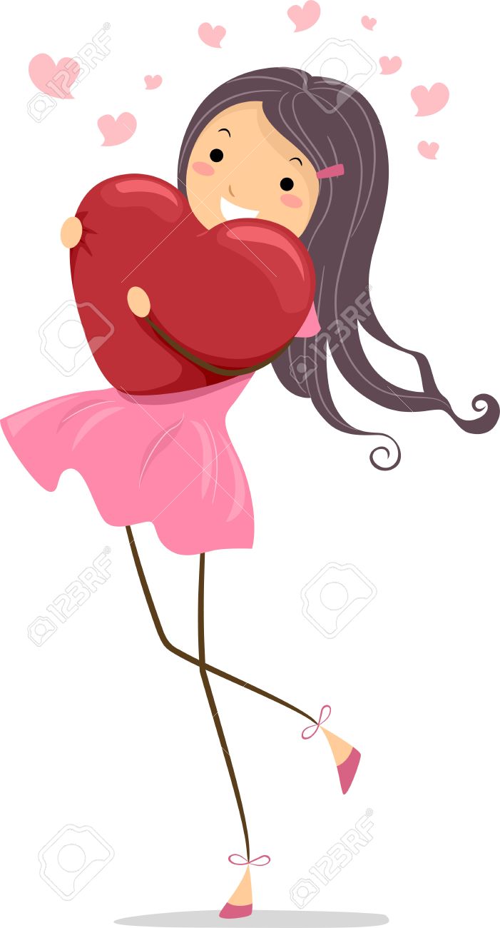 Illustration Of A Girl Hugging A Heart-shaped Pillow Tightly Stock Photo,  Picture And Royalty Free Image. Image 12106953.