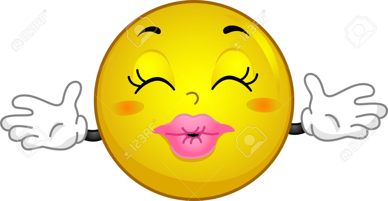 illustration of a smiley offering hugs and kisses stock photo