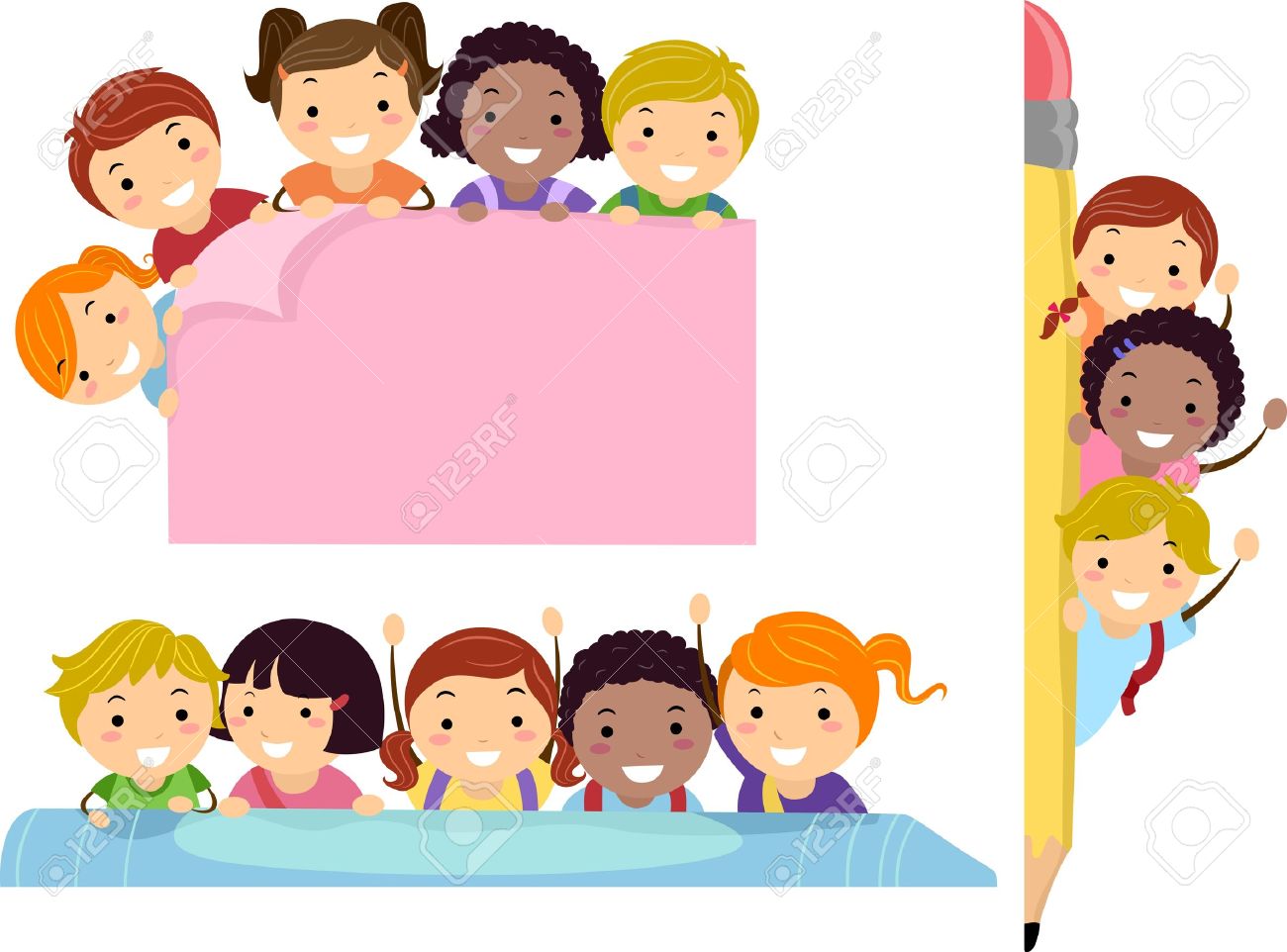 illustration featuring school children beaming happily on education education borders free