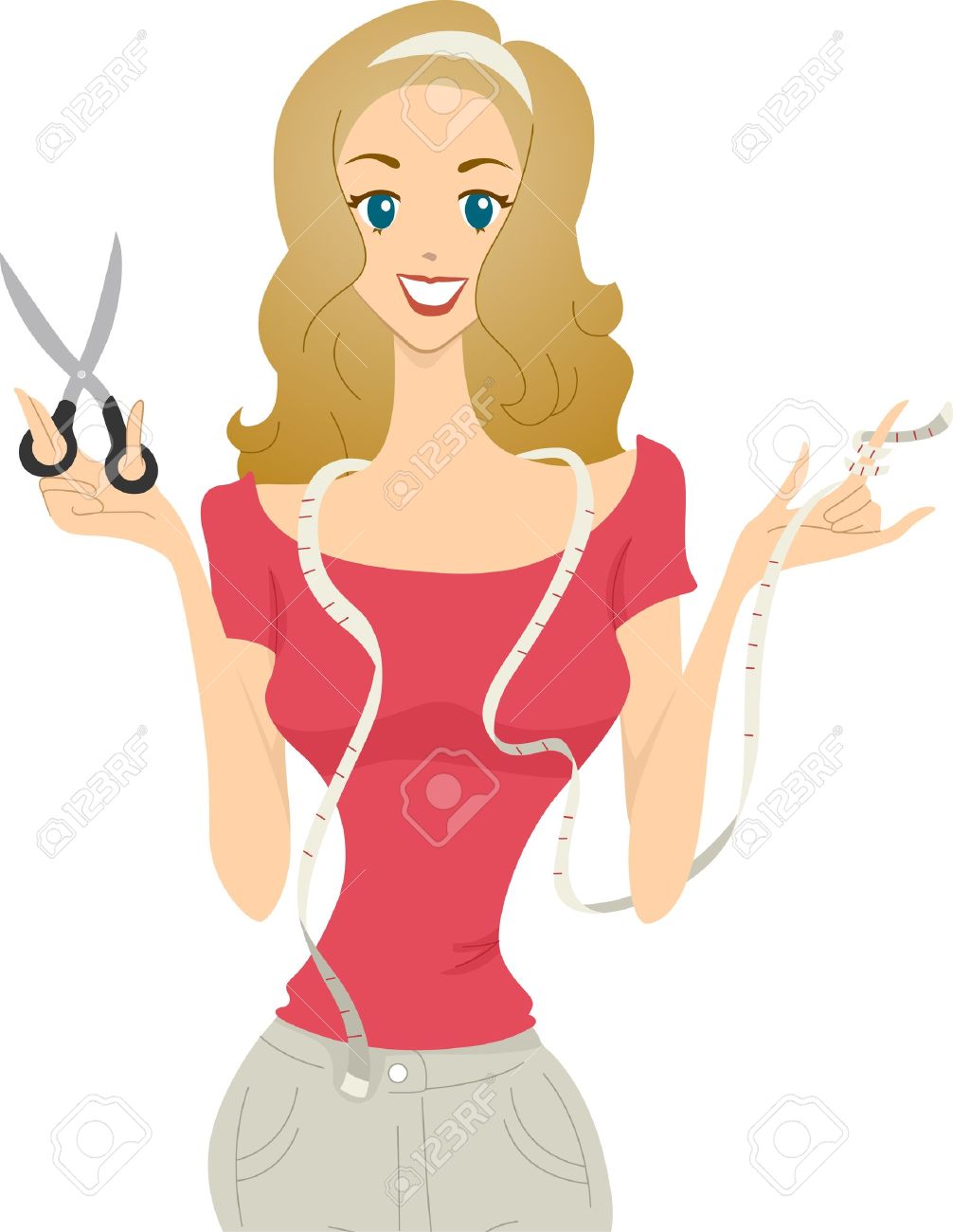 Illustration Of A Female Fashion Designer Holding Pair Scissors And Measuring Tape Stock Illustration Of A Female Fashion Designer Holding Pair Scissors And Measuring Tape Stock