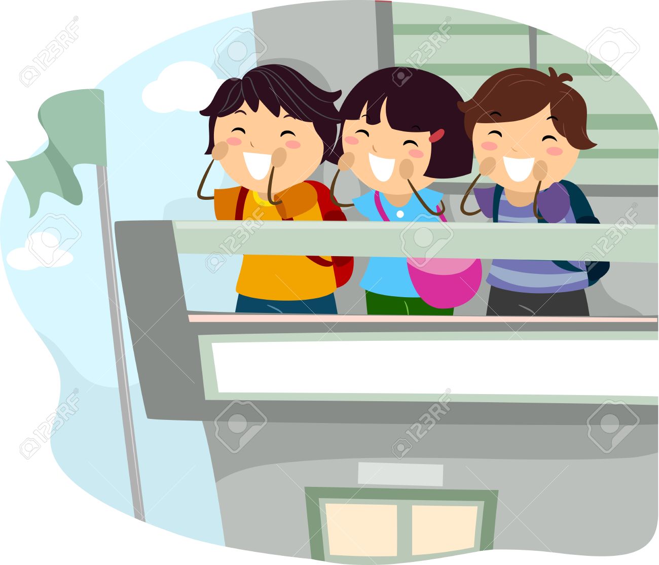 学校のベランダから叫んでいる子供のイラスト の写真素材 画像素材 Image