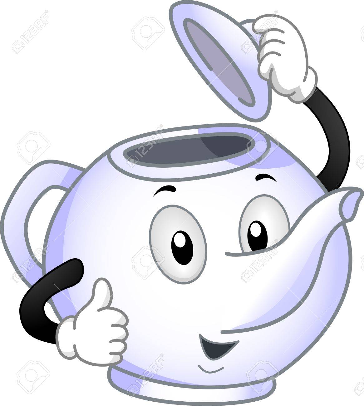 親指を与える磁器ティーポットのマスコット イラスト の写真素材 画像素材 Image