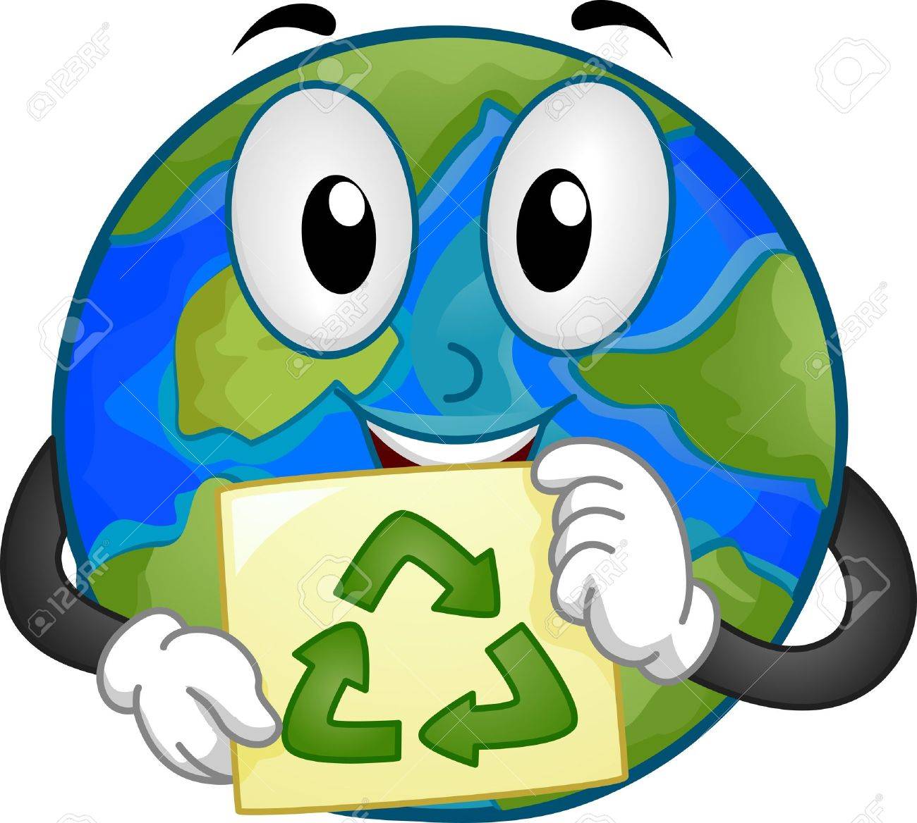 mascot illustration featuring the earth holding a recycling sign