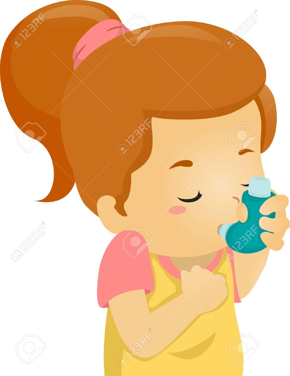 吸入器を使用して 喘息の女の子のイラスト の写真素材 画像素材 Image