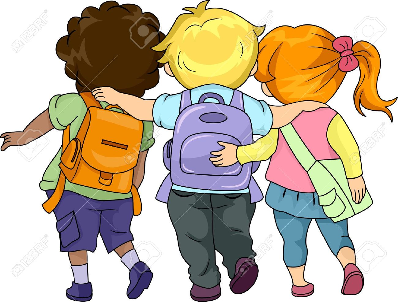 Illustration Of Kids Walking To School Together Stock Photo, Picture And Royalty Free Image. Image 17291115.