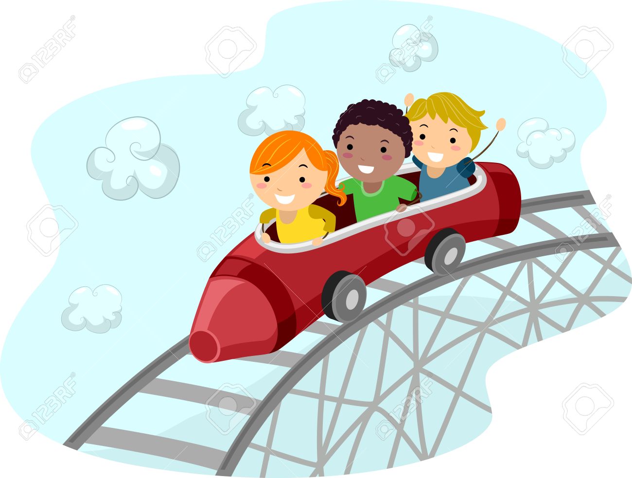 クレヨンの形をしたジェット コースター車に乗って子供のイラスト の写真素材 画像素材 Image