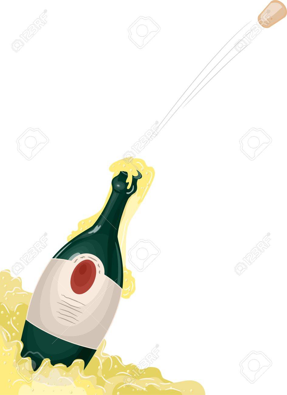 Illustration Of A Bottle Of Champagne With Popping Cork For
