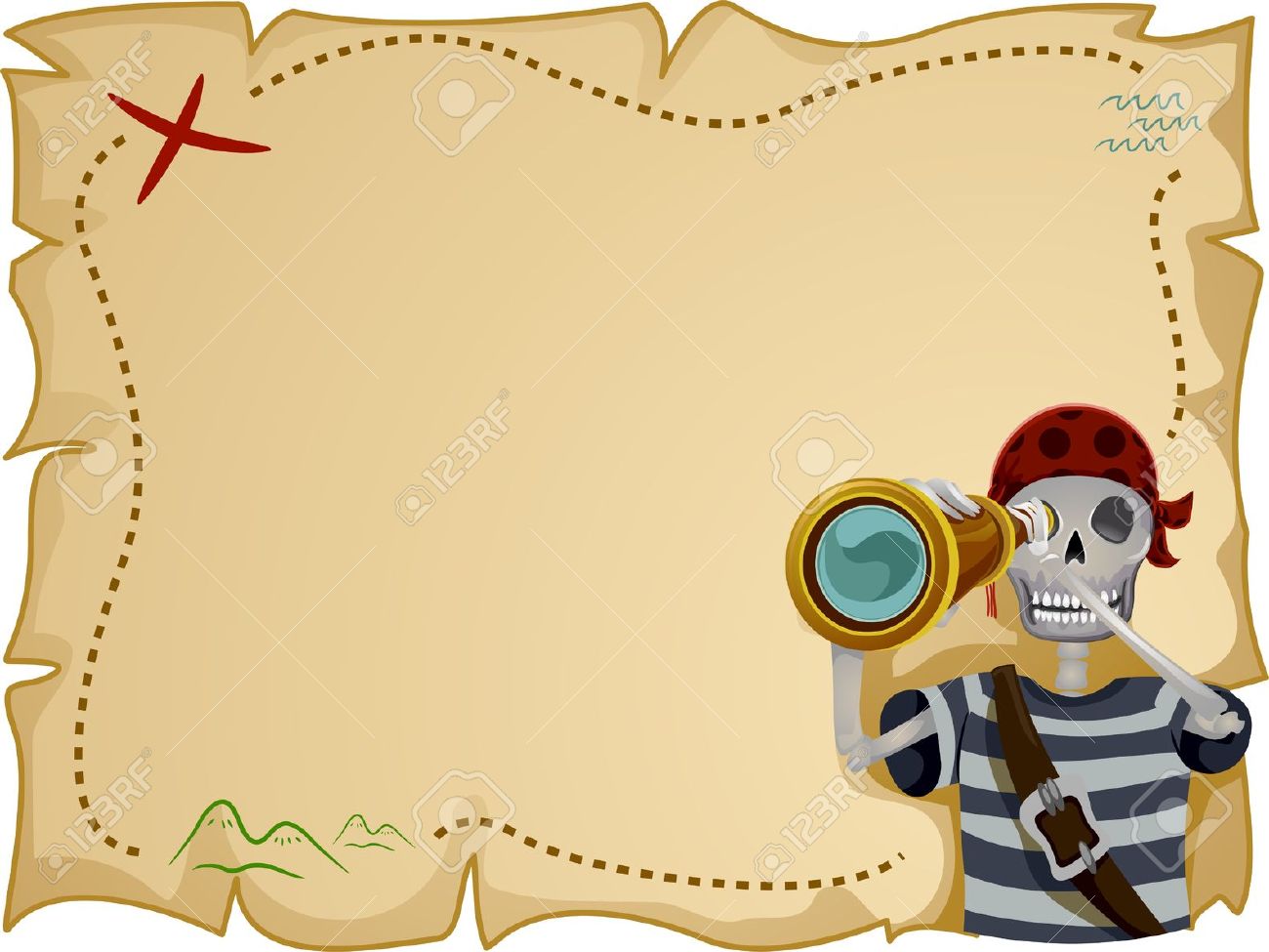 Frame Illustration Featuring A Pirate Standing In Front Of A Treasure Map Stock Photo Picture And Royalty Free Image Image