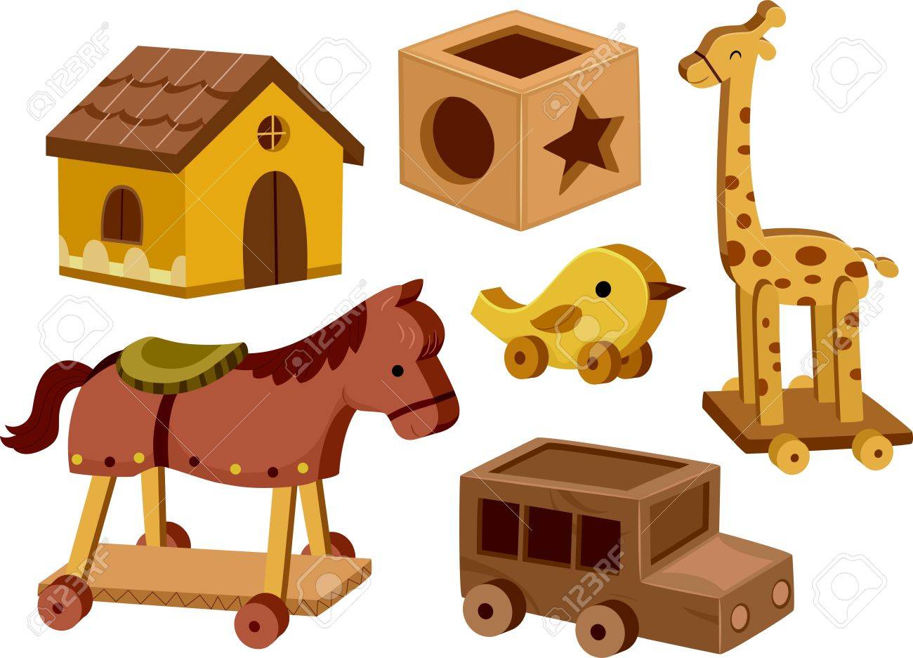 Illustration Of Different Wooden Toys In White Background Stock Photo Picture And Royalty Free Image Image