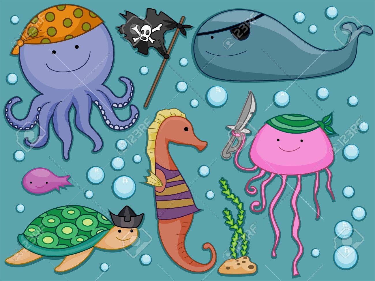 海賊デザイン要素として服を着て別の水中の生き物のイラスト の写真素材 画像素材 Image