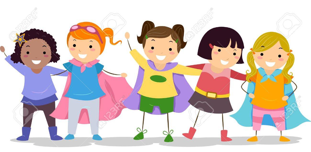 彼らのスーパー ヒーローの衣装の女の子のイラスト の写真素材 画像素材 Image