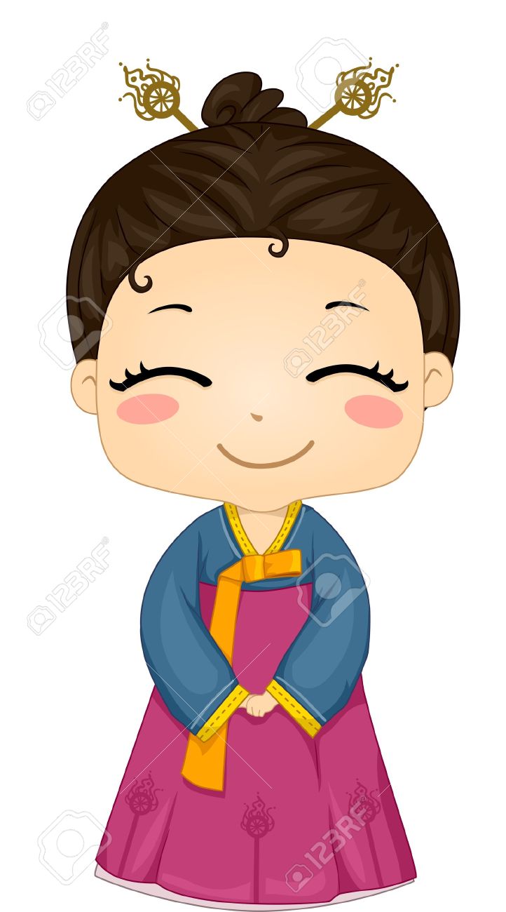 伝統的な衣装を着てかわいい韓国女の子のイラスト の写真素材 画像素材 Image