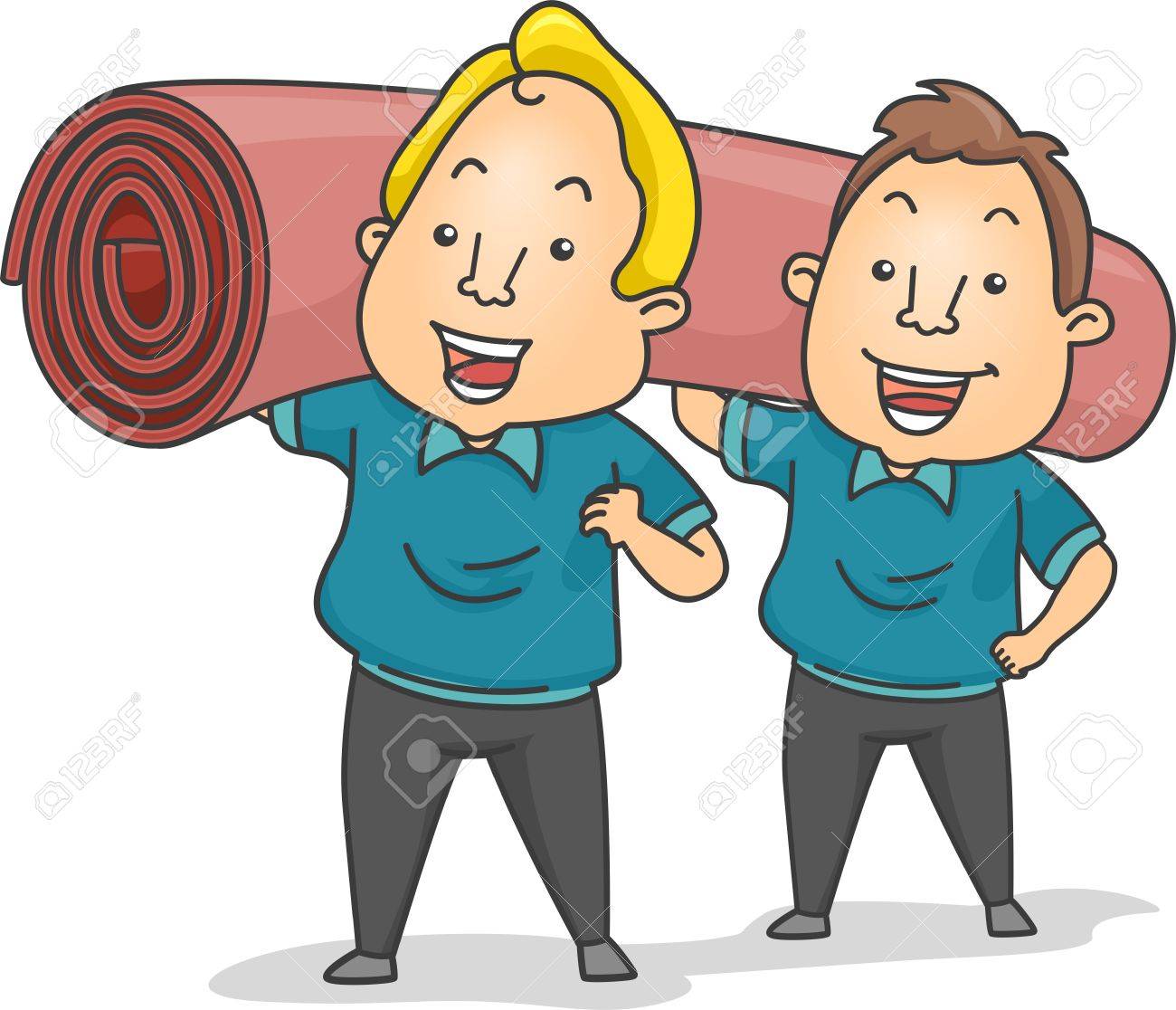 赤じゅうたんやカーペットのロールを運ぶクリーナーのイラスト の写真素材 画像素材 Image