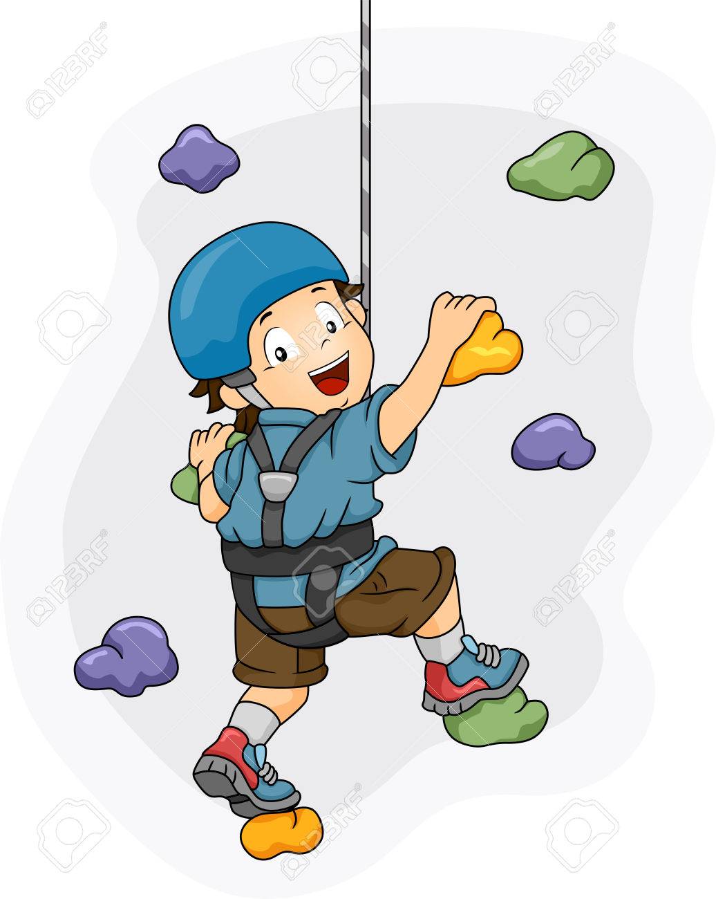 Ilustración De Un Niño Pequeño Vestido En La Pared Material De Escalada Escalar Una Pared Fotos, Retratos, Imágenes Y Fotografía De Archivo Libres De Derecho. Image 26494577.