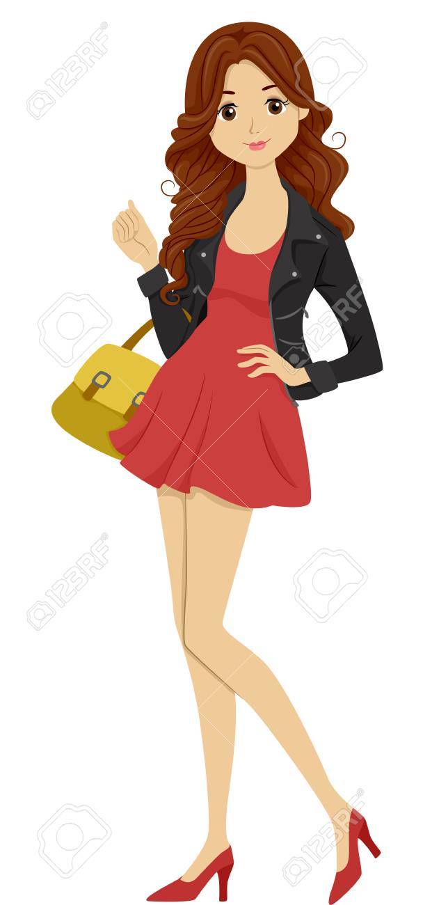 女子学生のイラストがおしゃれな服を着てください の写真素材 画像素材 Image