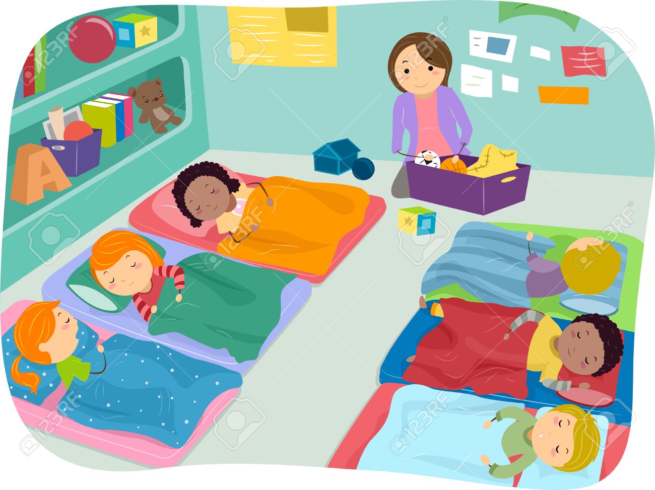 Ilustración De Niños En Edad Preescolar De Tomar Una Siesta Ilustraciones Vectoriales, Clip Art Vectorizado Libre De Derechos. Image 28965330.