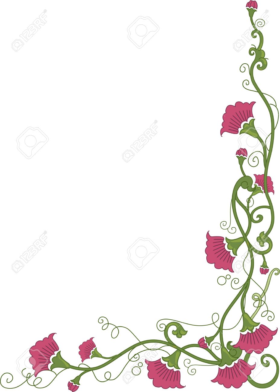Corner Border Illustration Featuring Flowers Wrapped Around in..