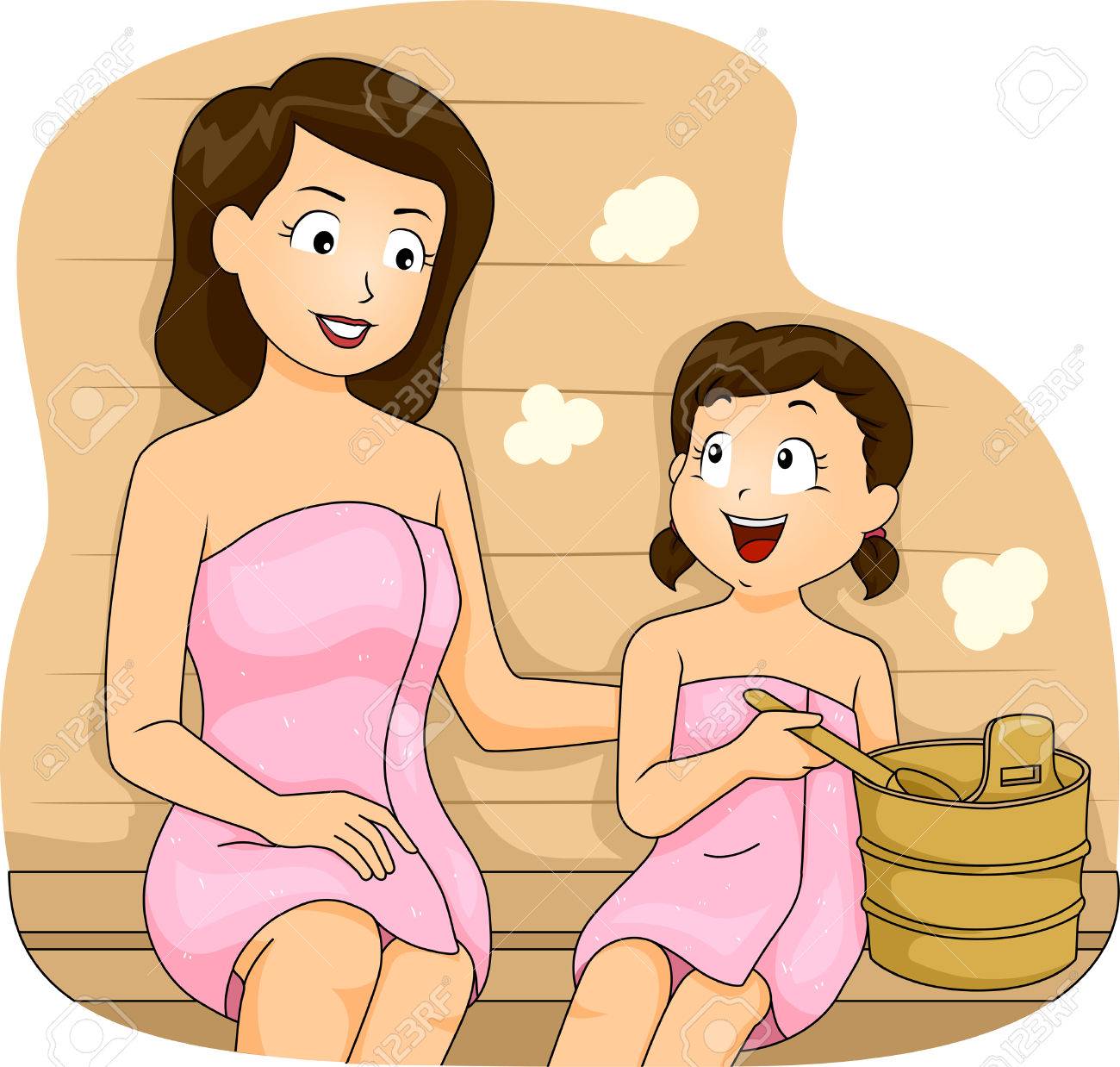 母とサウナの Daugher 接合のイラストのイラスト素材 ベクタ Image 母とサウナの Daugher 接合のイラストのイラスト素材 ベクタ Image