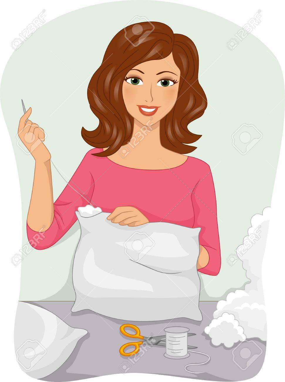 彼女の枕に涙の補修女性を描いたイラストのイラスト素材 ベクタ Image