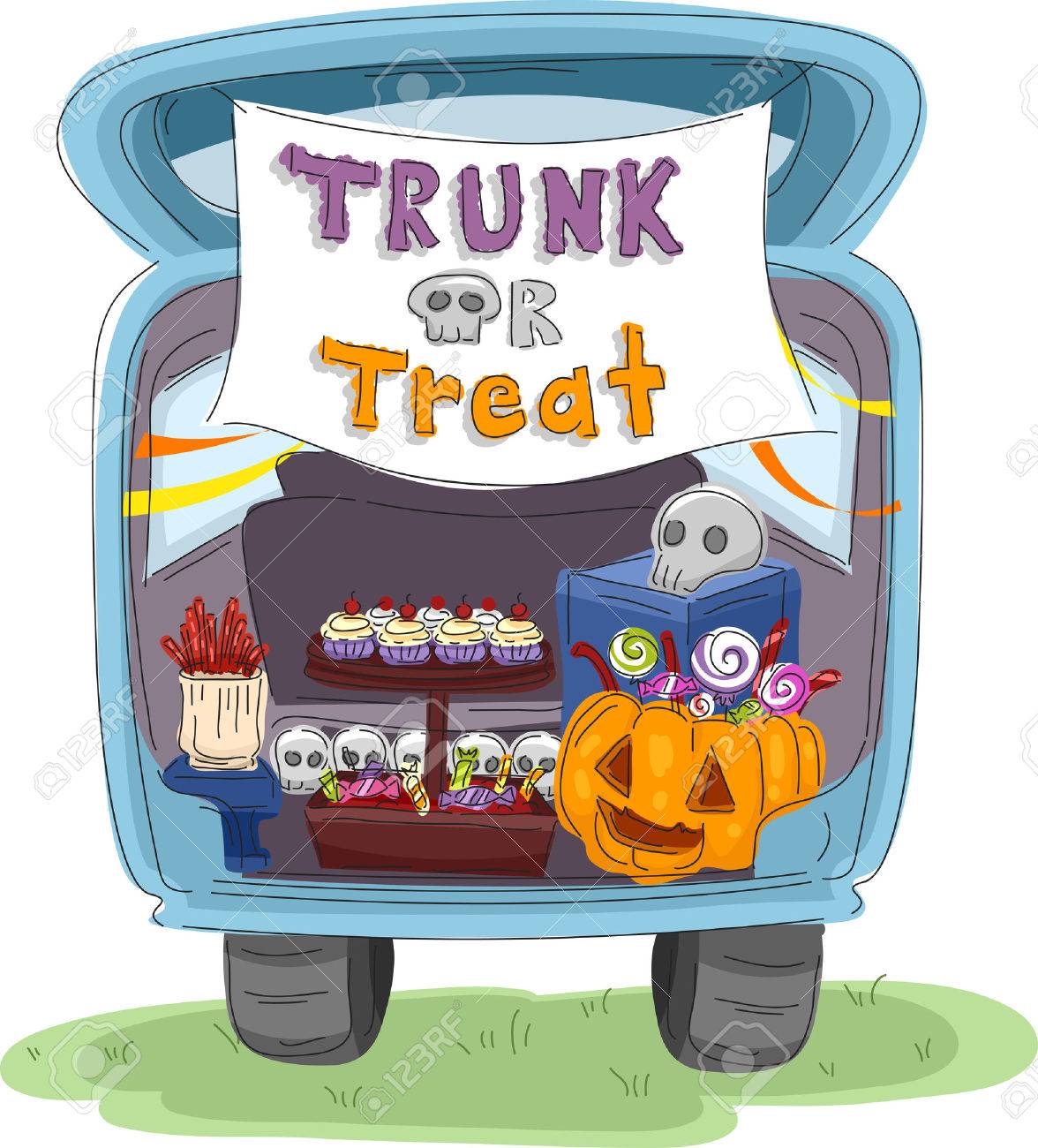 ハロウィーンの装飾車のトランクの図 のイラスト素材 ベクタ Image