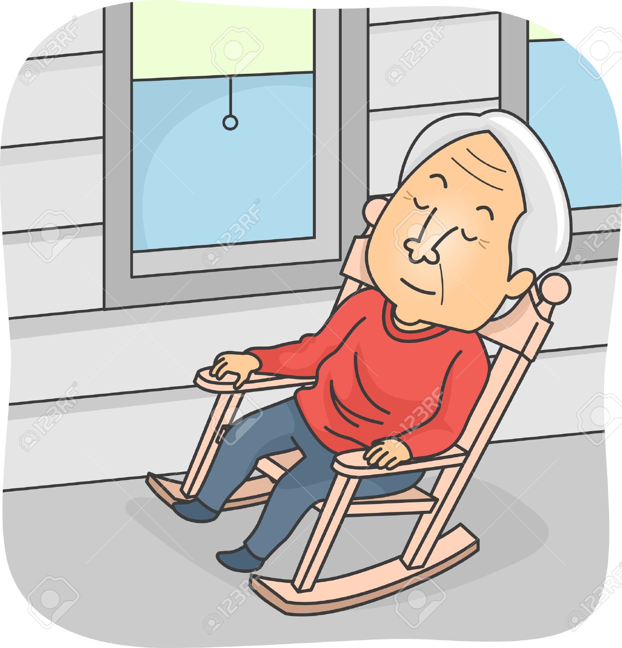 動揺椅子で居眠りをしている老人の図のイラスト素材 ベクタ Image