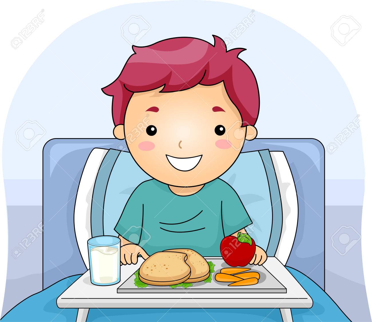 Illustration Doté Dun Garçon Avec Un Plateau Repas Devant Lui