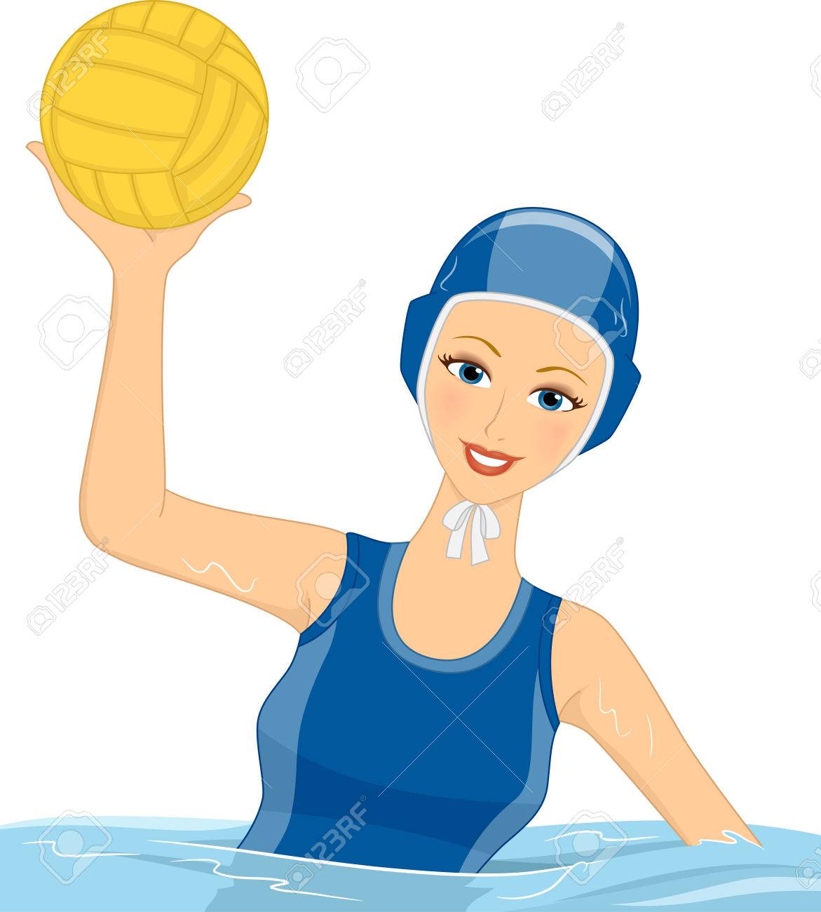 ボールを保持している女性の水球プレーヤーの特徴の図のイラスト素材 ベクタ Image