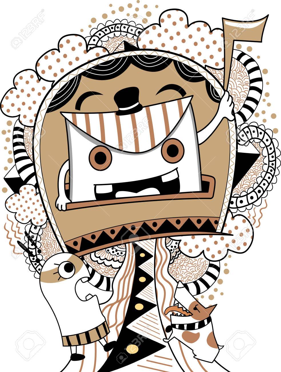 かわいいモンスター メール チェックの落書きイラストのイラスト素材 ベクタ Image