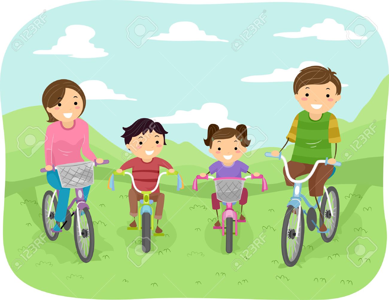Ilustracao De Uma Familia Dando Um Passeio No Parque Em Suas Bicicletas Ilustraciones Vectoriales Clip Art Vectorizado Libre De Derechos Image 35170227
