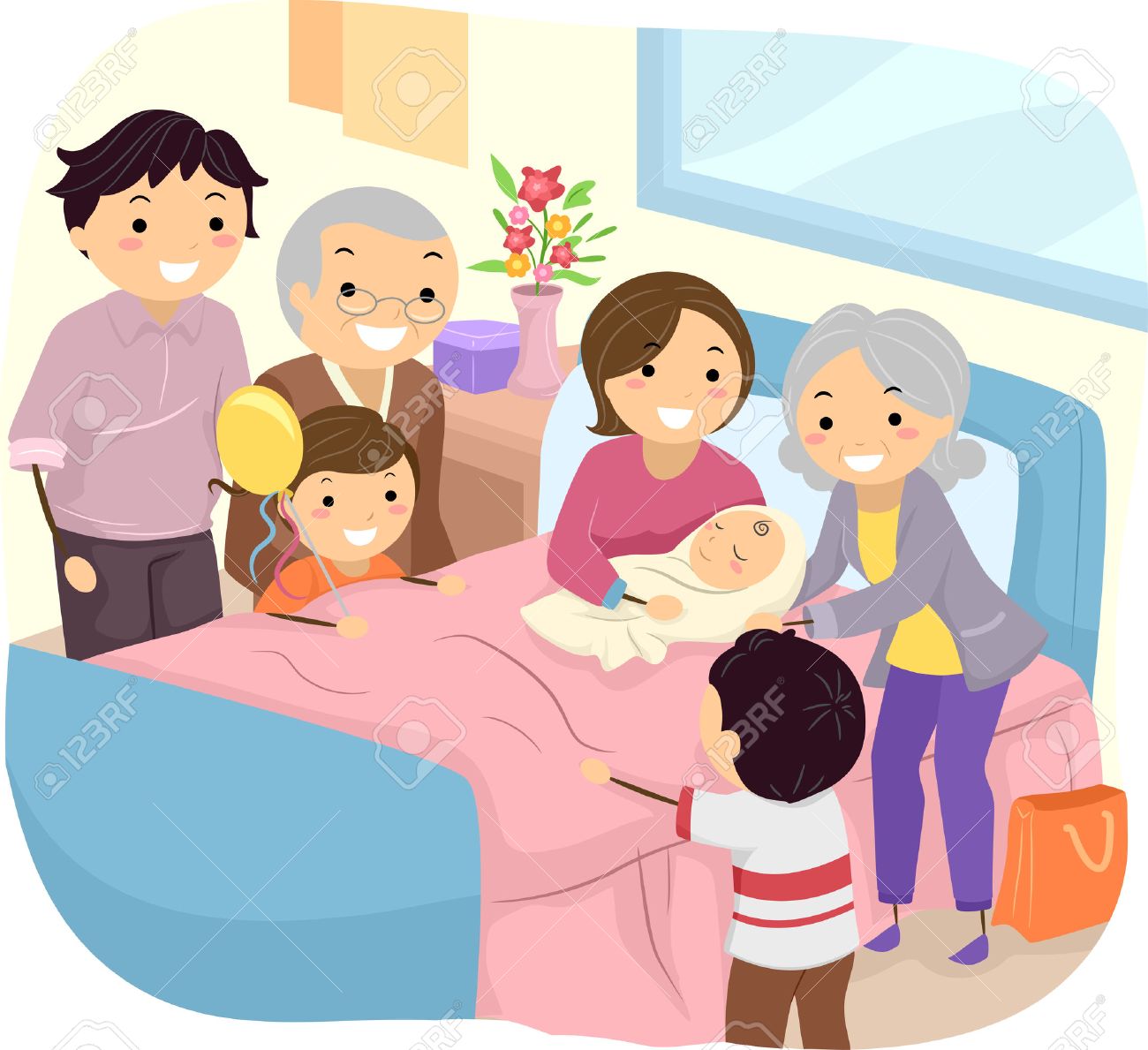 illustration of a family welcoming the birth of a new baby royalty birth plan clipart