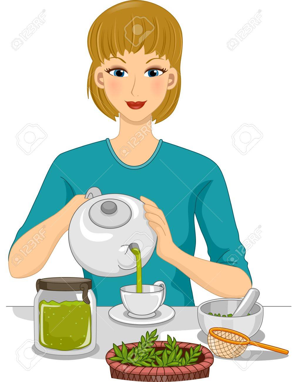 有機のお茶の準備の女性のイラスト の写真素材 画像素材 Image