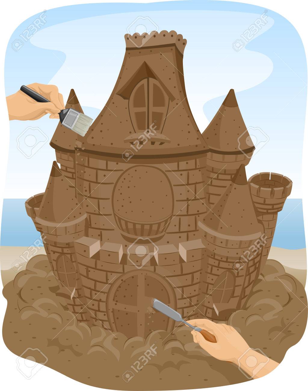 城の砂の彫刻を作る人のイラスト の写真素材 画像素材 Image