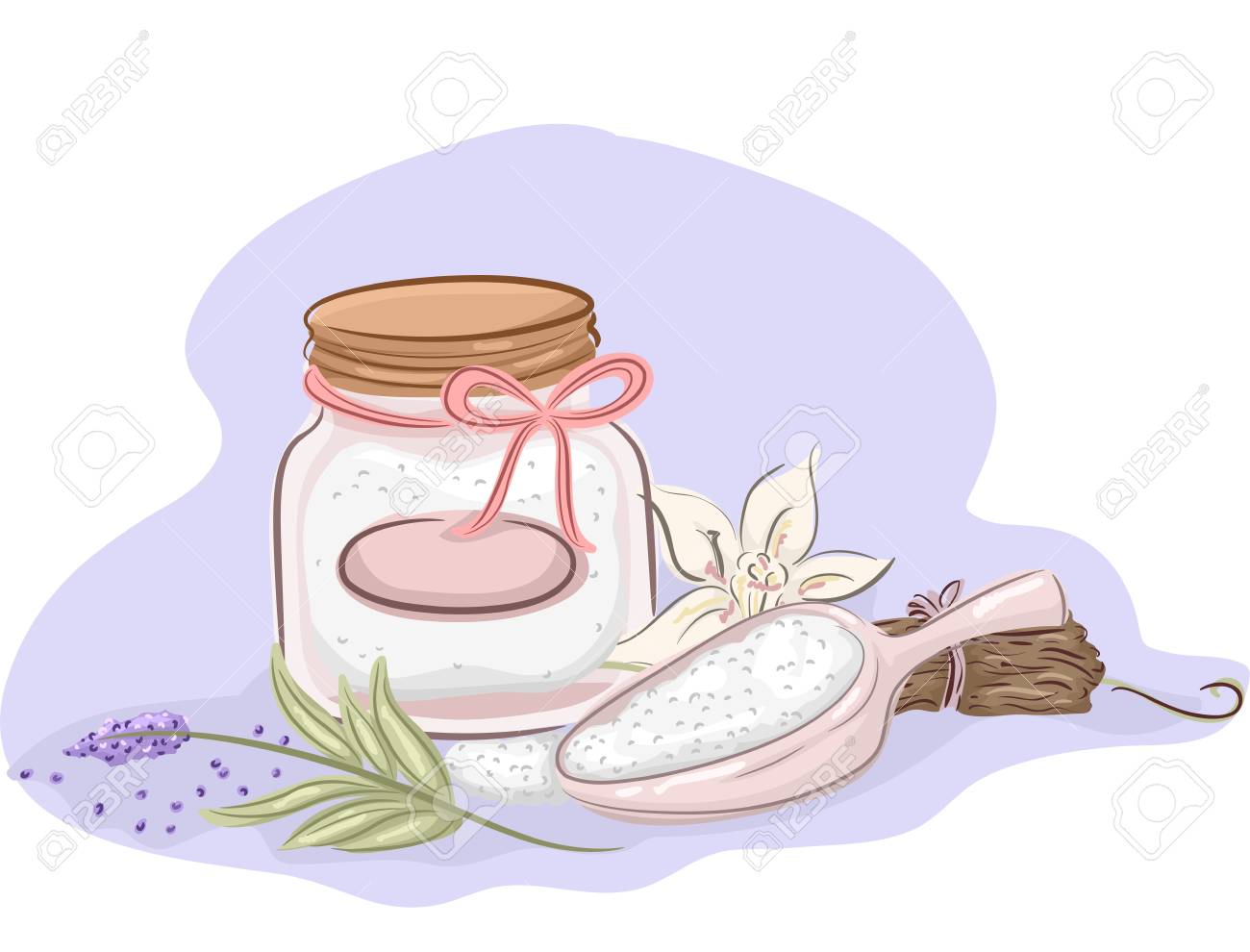 エッセンシャル オイルの手作りバスソルトや食材の Jar ファイルの例 の写真素材 画像素材 Image
