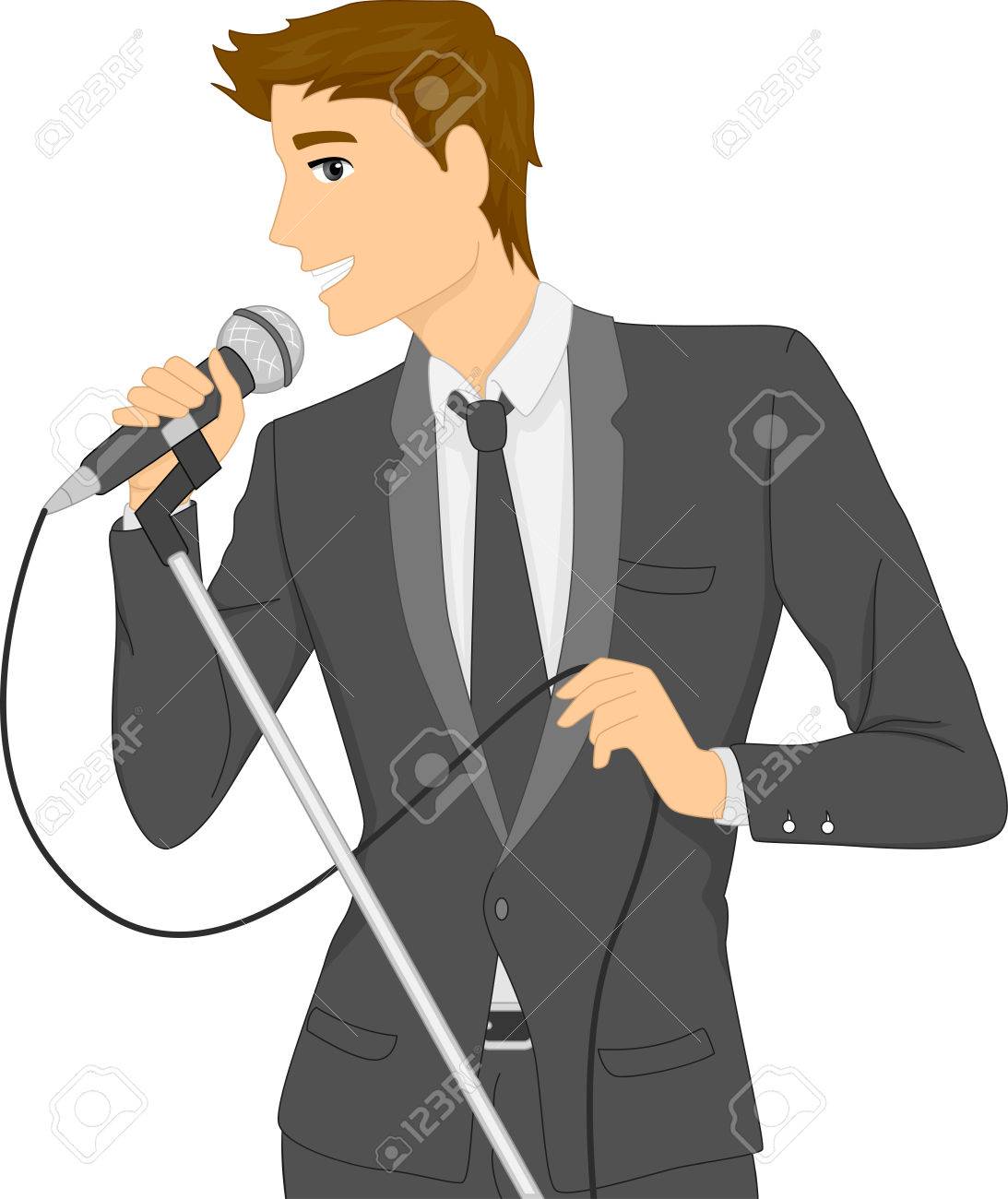 Illustration Of A Man In A Suit Singing Using A Microphone Stock Photo Picture And Royalty Free Image Image