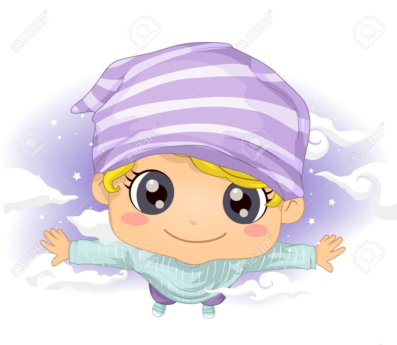 夢の中で飛んでいるかわいい男の子のイラスト の写真素材 画像素材 Image