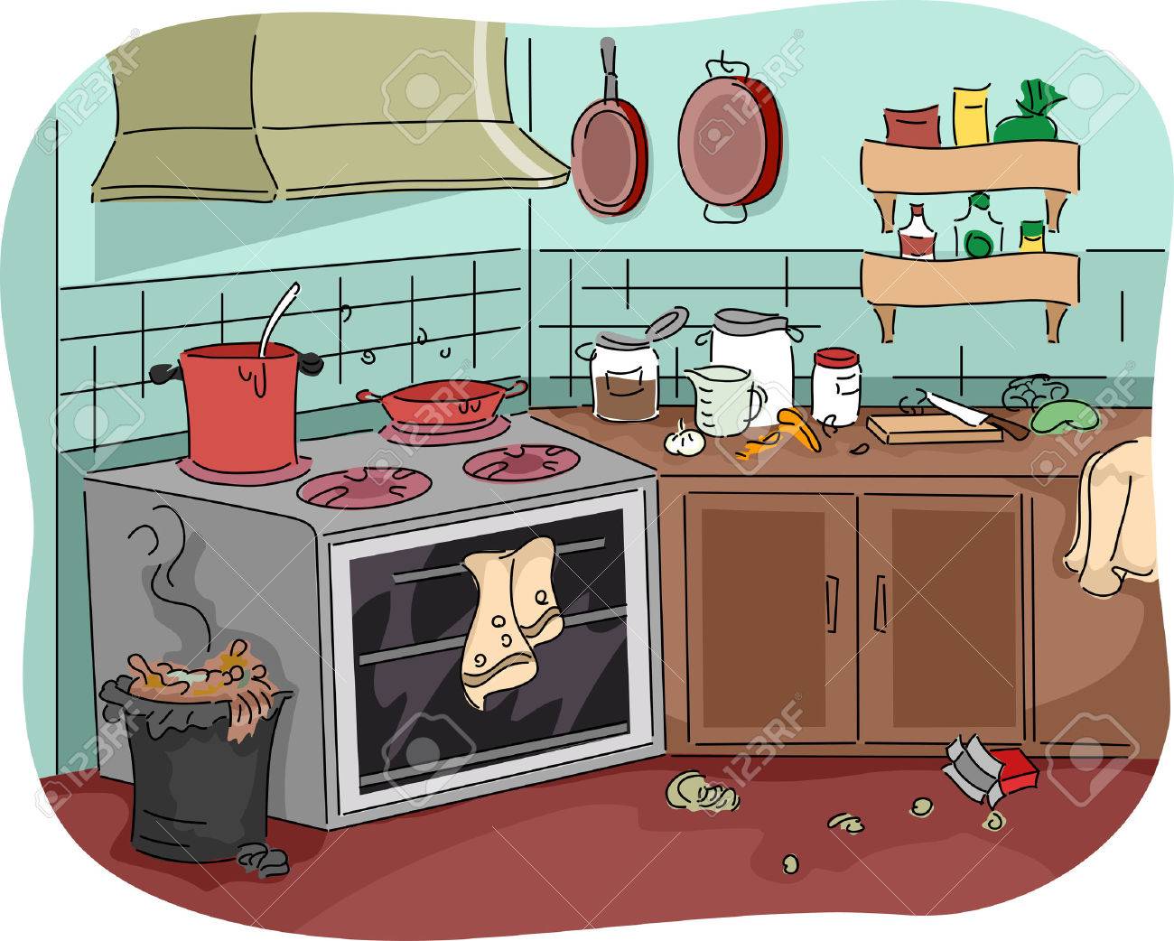 溢れている汚い台所のイラスト スラッシュします の写真素材 画像素材 Image