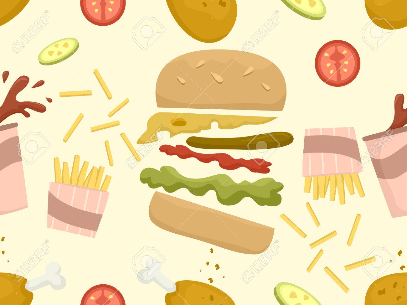 ファーストフード チェーンでよく食事のシームレスな背景イラスト の写真素材 画像素材 Image