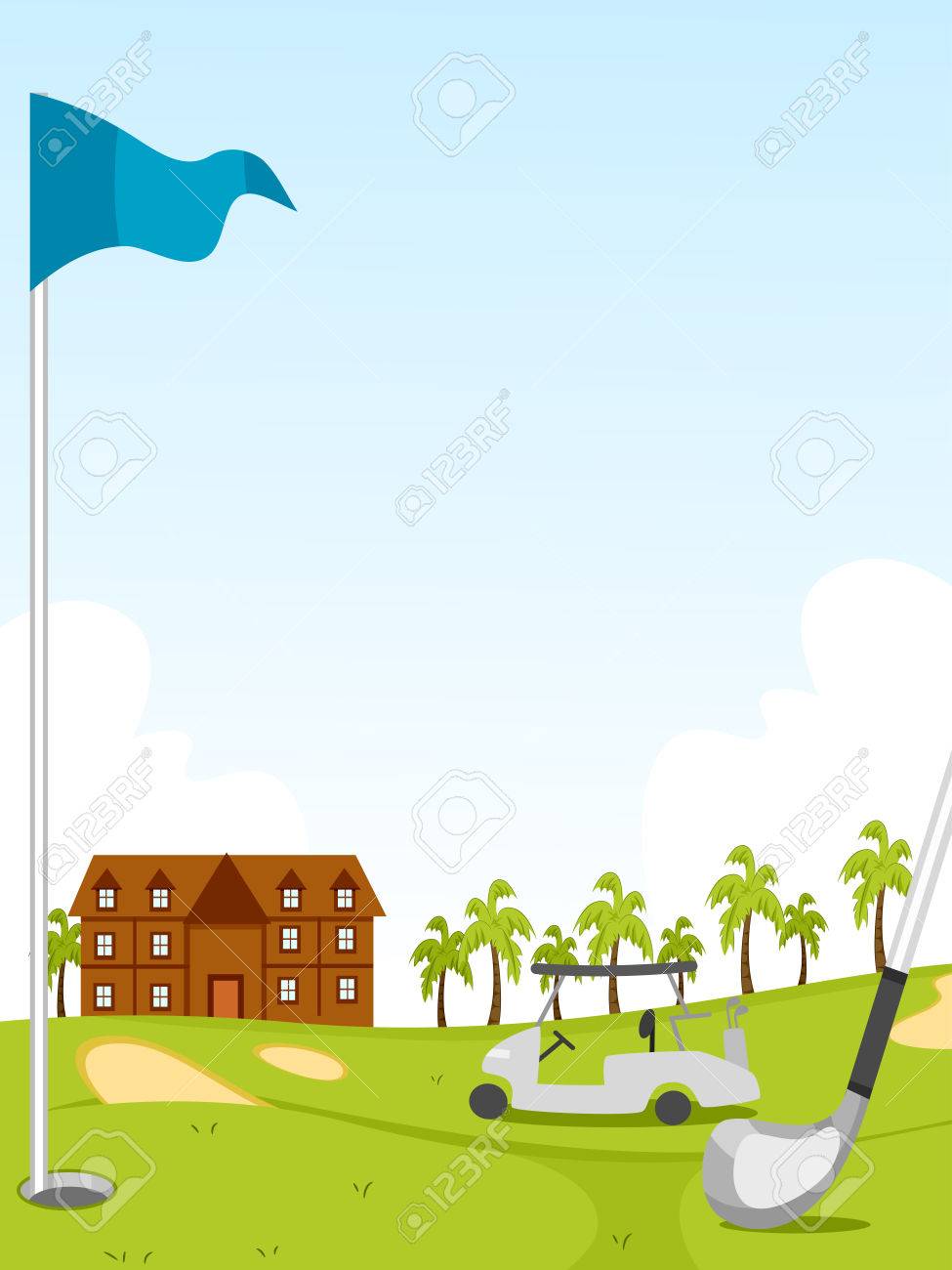 ゴルフ場クラブハウス バック グラウンドでバギーでのイラスト の写真素材 画像素材 Image