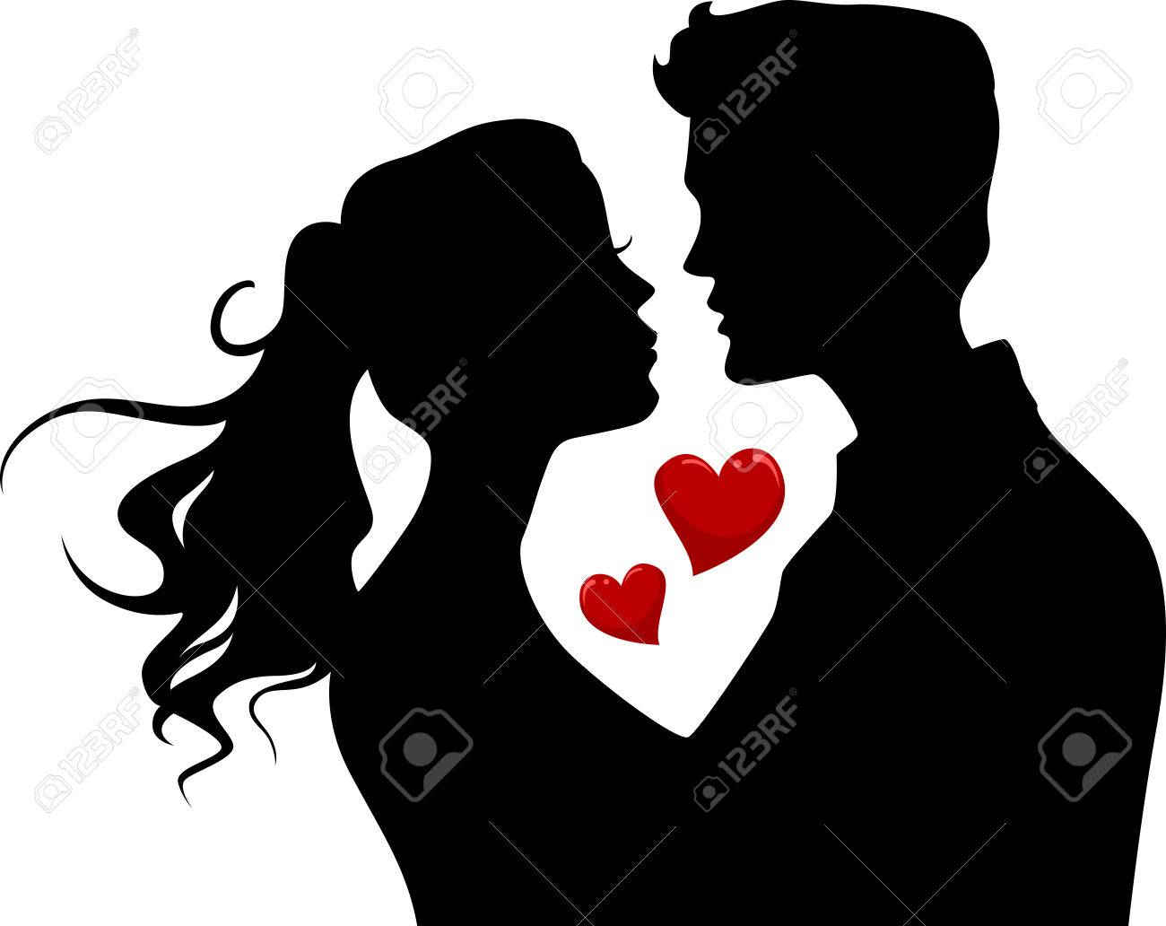 キスのカップルのシルエットのイラスト の写真素材 画像素材 Image