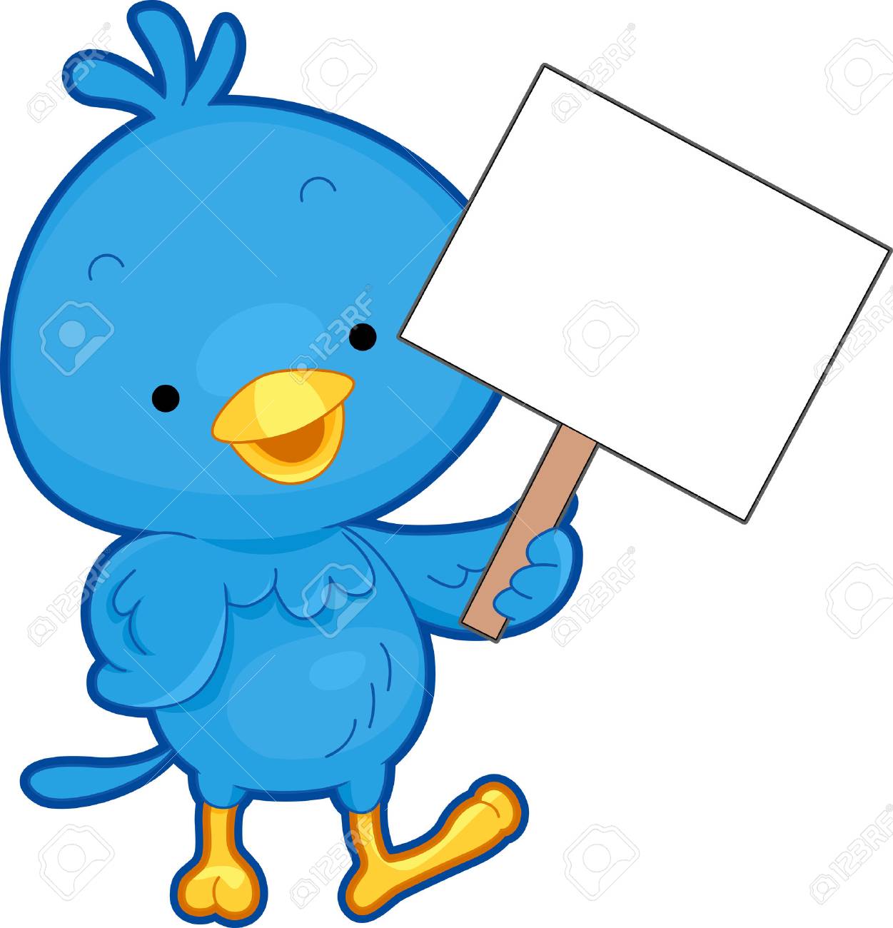 空白のボードを持って青い鳥のイラスト の写真素材 画像素材 Image