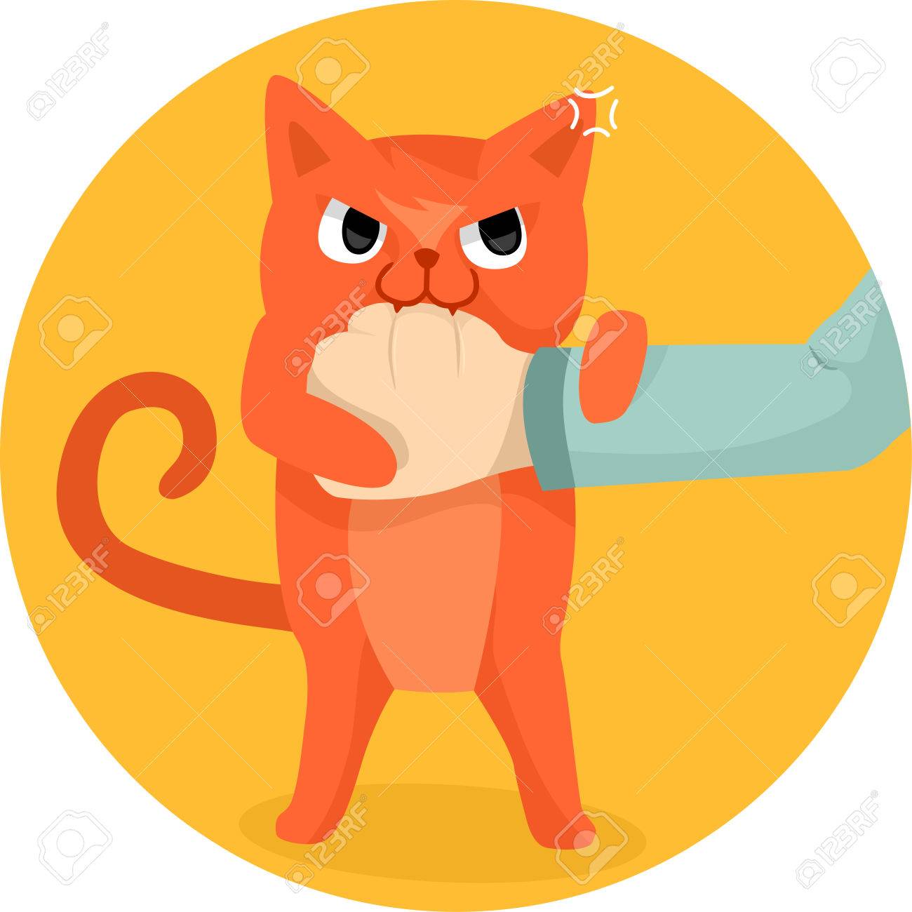 人間の手を噛むかわいい猫のイラスト の写真素材 画像素材 Image