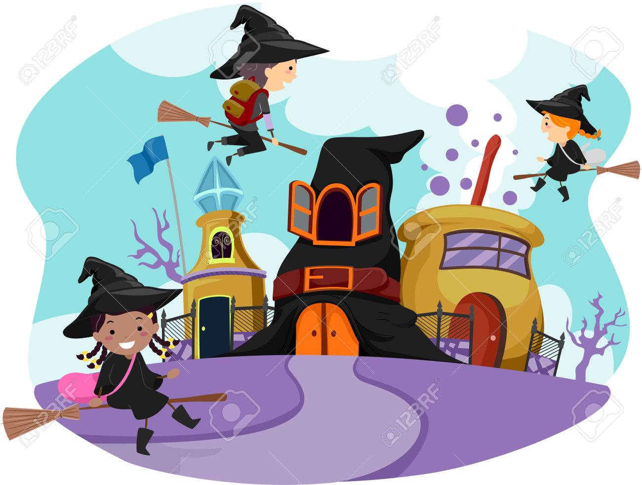 魔法学校に通う魔法使いに扮したバッター子供の気まぐれなイラスト の写真素材 画像素材 Image