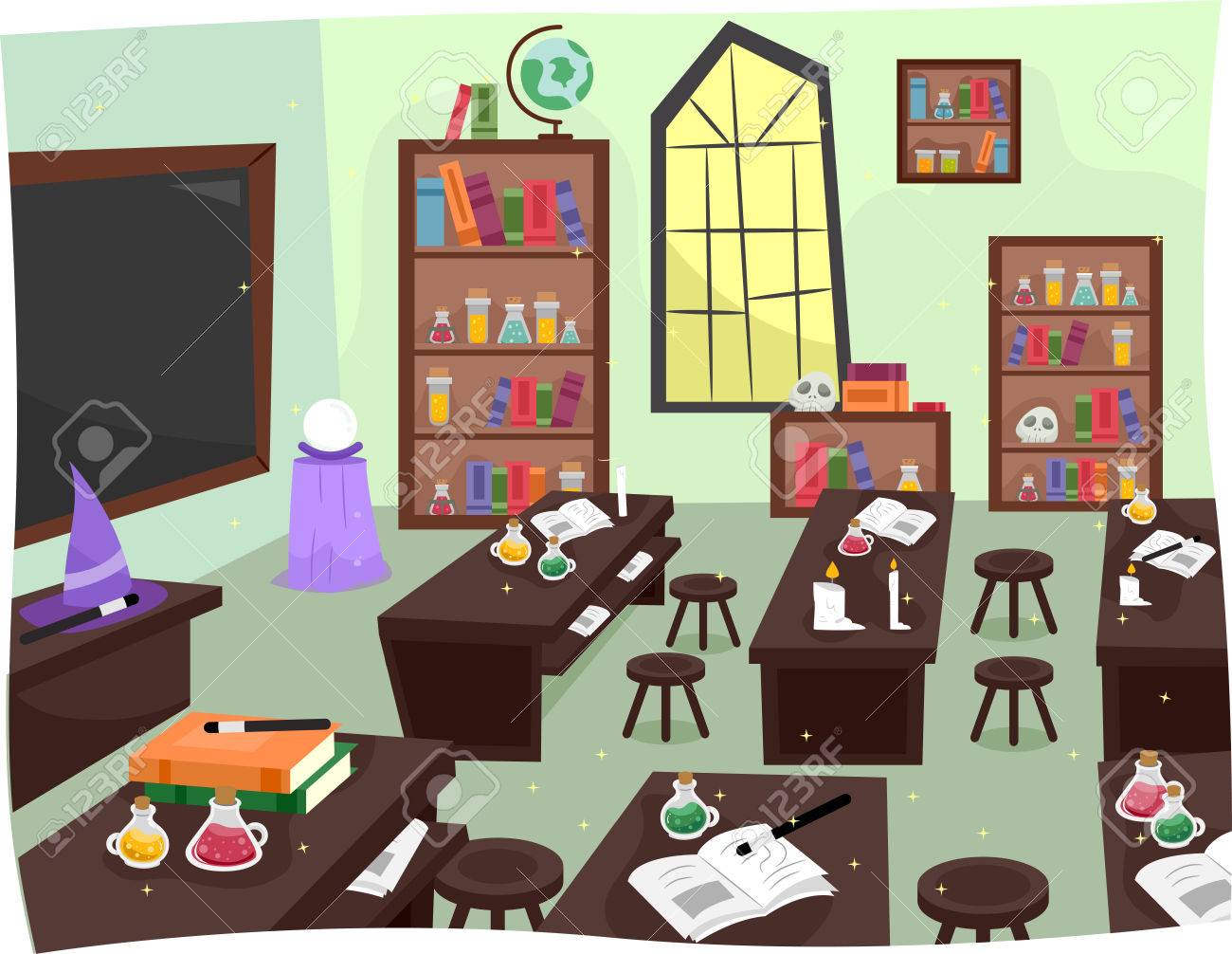 魔法学校で気まぐれな所のイラスト の写真素材 画像素材 Image