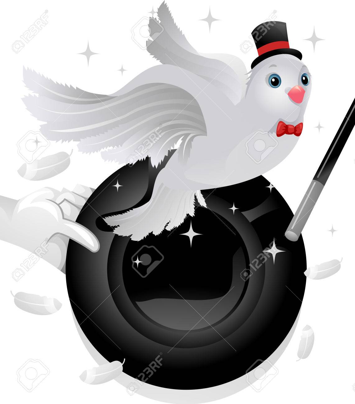 帽子と鳩を使用してトリックを実行する魔術師のイラスト の写真素材 画像素材 Image