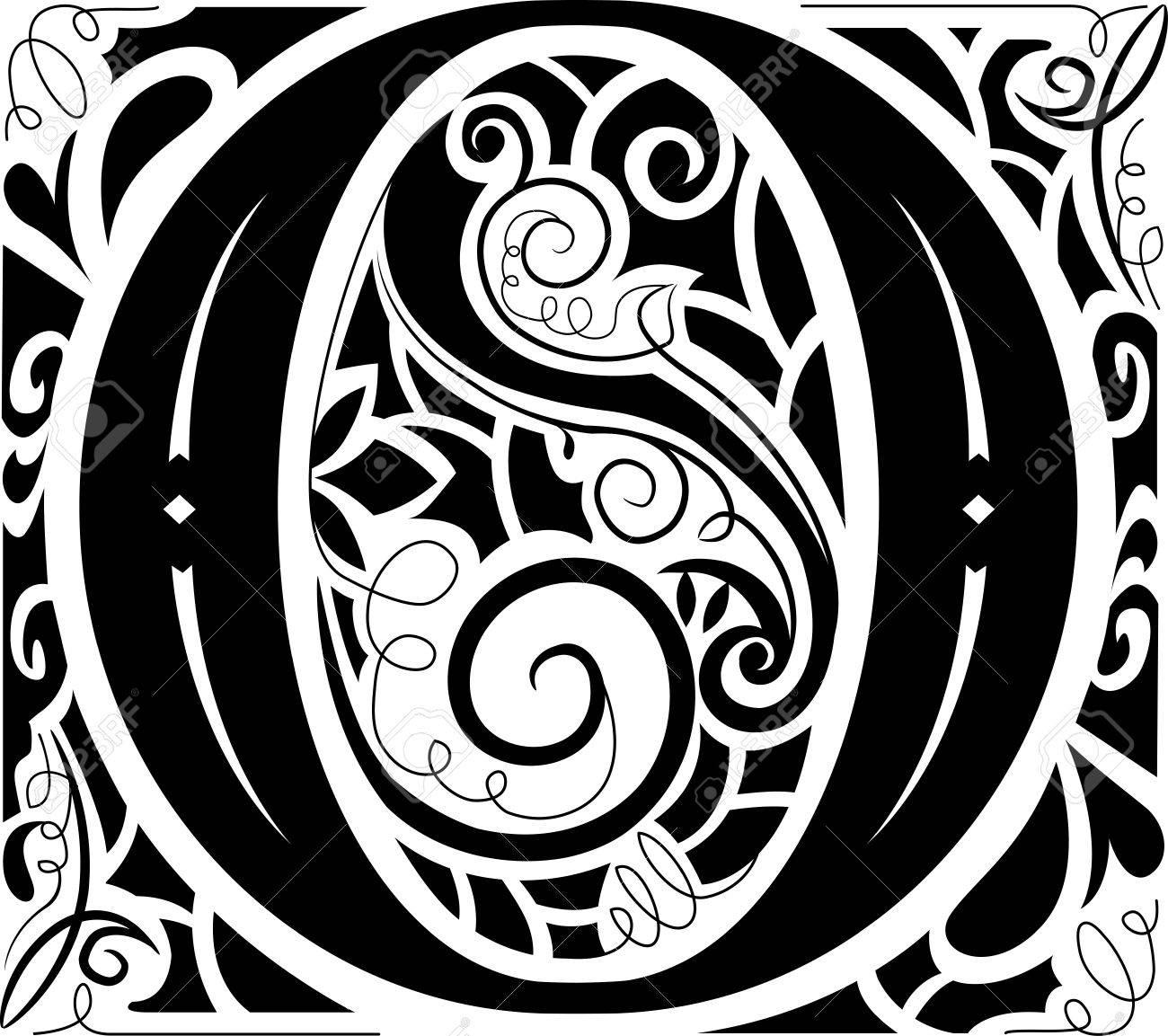 illustration of a vintage monogram featuring the letter o stock