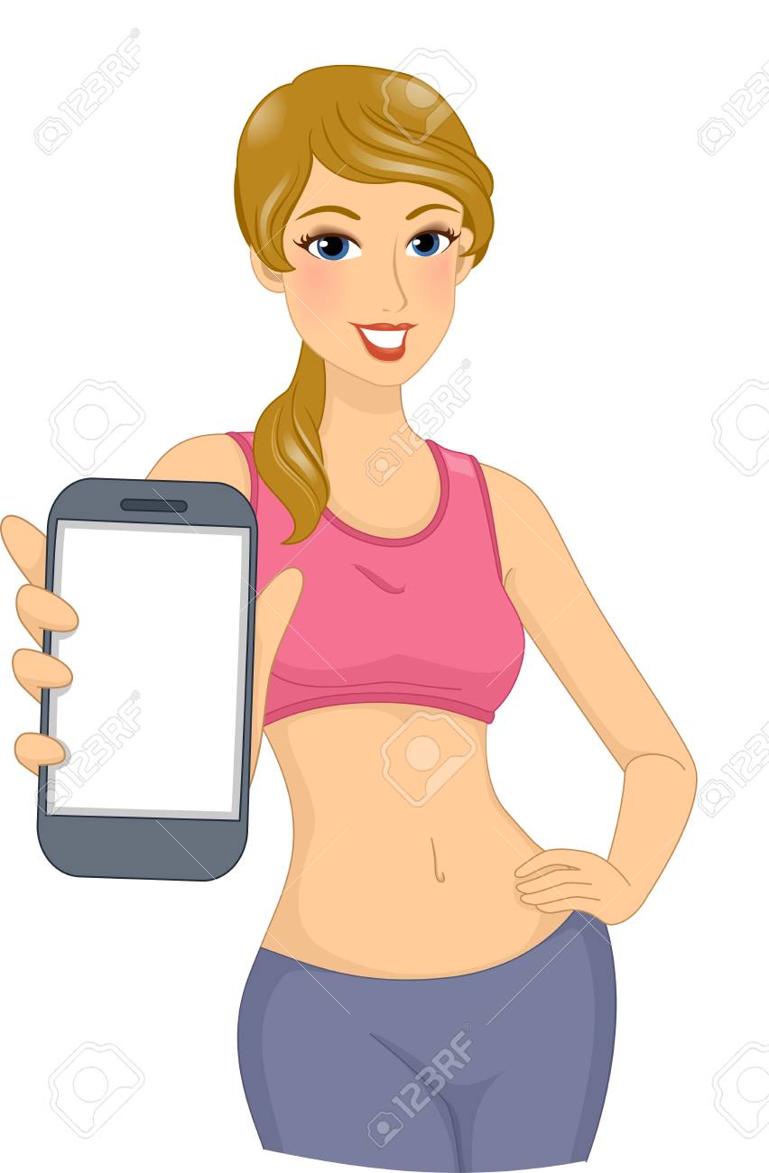 Illustration of a Girl with Toned Abs Showing a Fitness App - 55880230 Illustration of a Girl with Toned Abs Showing a Fitness App - 55880230