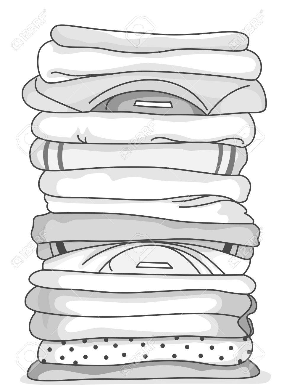 black and white illustration of a stack of folded clothes stock folded clothes drawing
